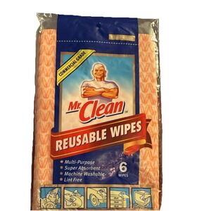 Mr. Clean Reusable Wipes 6 Pack Multi-Purpose Super Absorbent Orange White